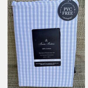Brooks Brothers Blue White Stripe Cotton STANDARD Pillowcase Set 2pc